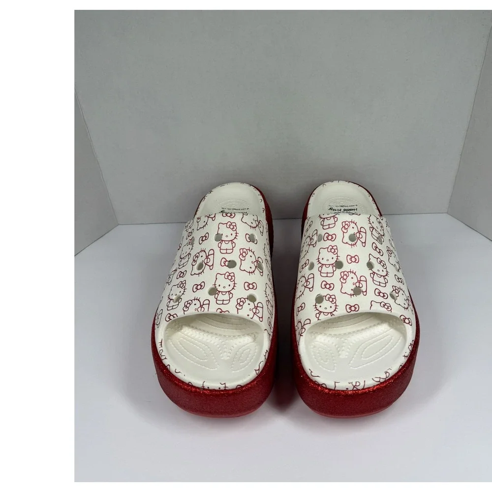 Crocs Stomp Slide Hello Kitty 50th Anniversary Red Glitter Platform Womens 11